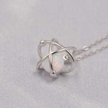 Sterling Silver Opal Orbiting Atom Pendant Necklace, 3 of 12