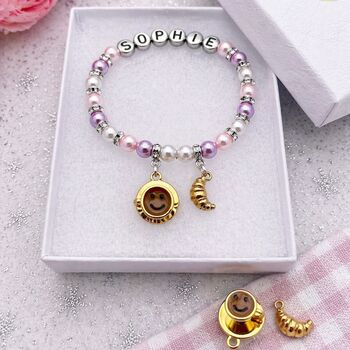Personalised Coffee And Croissant Charm Bracelet, Sure To Bring A Smile, 2 of 9