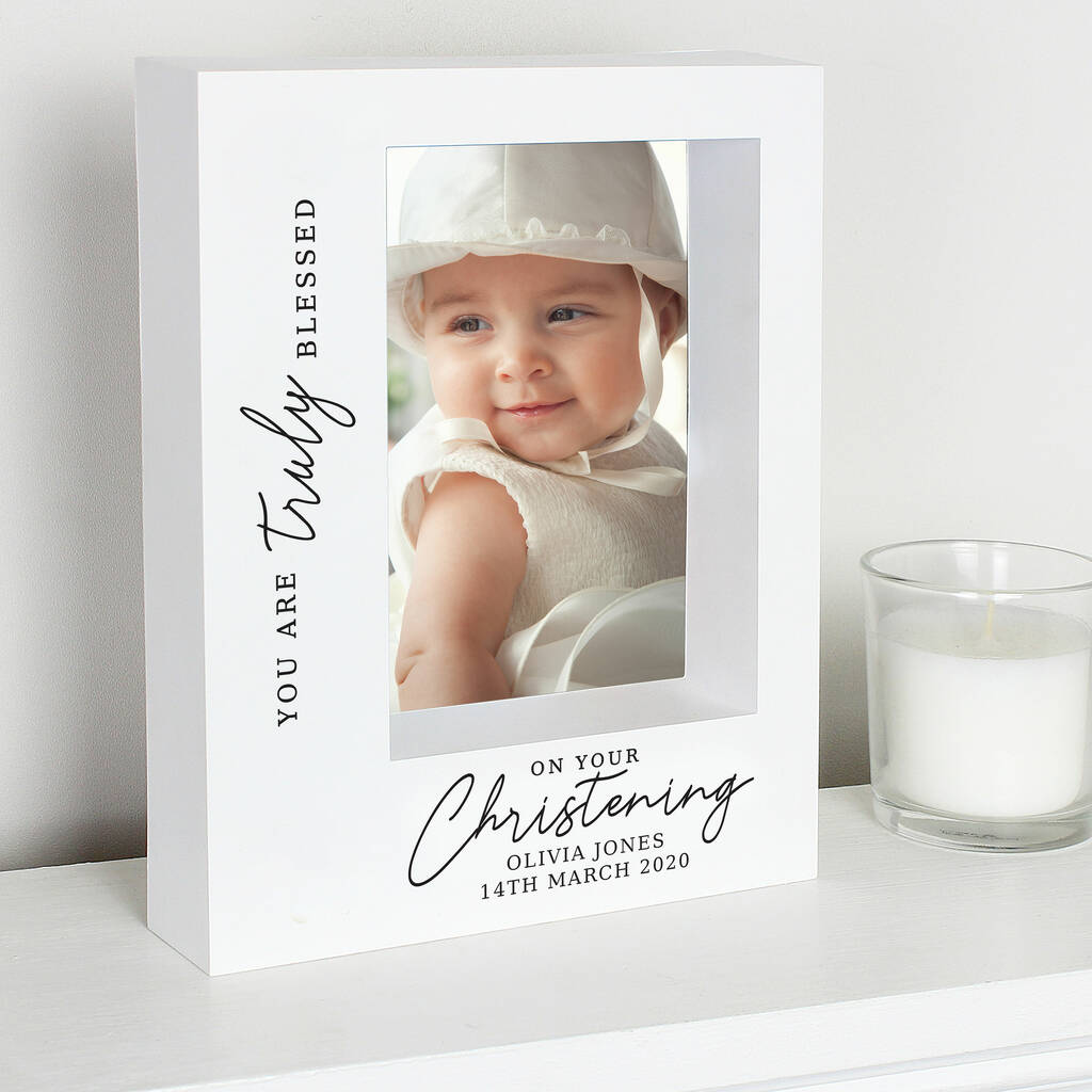 Personalised Christening White Box Frame Gift By Bella Personalised