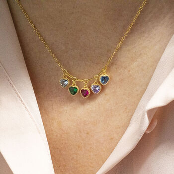 Family Birthstone Necklace With Heart Crystals, 6 of 11