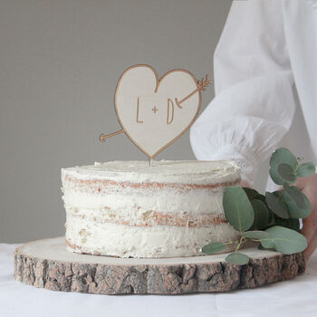 Personalised Love Heart Wooden Wedding Cake Topper, 3 of 5