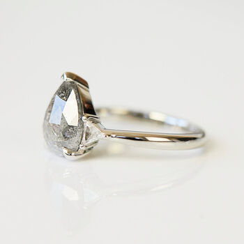 Pear Rose Cut Salt And Pepper Diamond Engagement Ring, 2 of 4