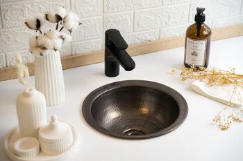 Round Hammered Solid Copper Kitchen And Bathroom Sink – Drop In Or Undermount Model, 4 of 5