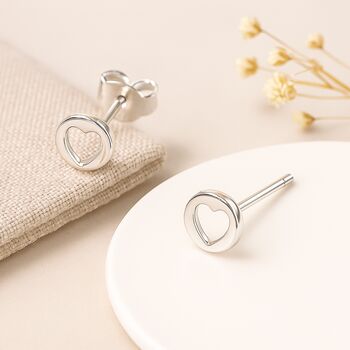 Sterling Silver Cut Out Heart Stud Earrings – 5mm, 4 of 8