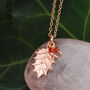 Holly Leaf Gold Plated Silver Garnet Christmas Necklace, thumbnail 2 of 6