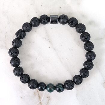 Men's Emerald And Lava Bead May Birthstone Bracelet, 6 of 11