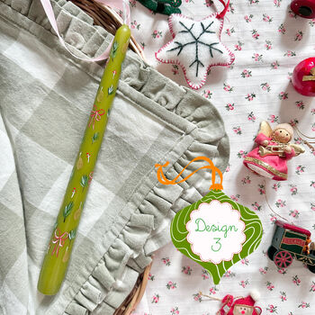 Hand Painted Green Christmas Taper Candles, 4 of 6