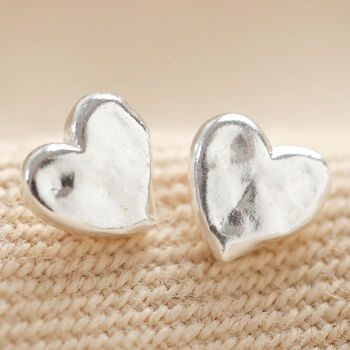 Small Hammered Heart Stud Earrings, 6 of 10