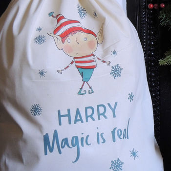 Personalised Elf Magic Is Real Santa Sack, 3 of 3