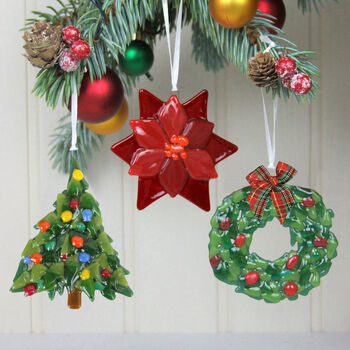 Handmade Glass Poinsettia Christmas Tree Decoration, 4 of 6