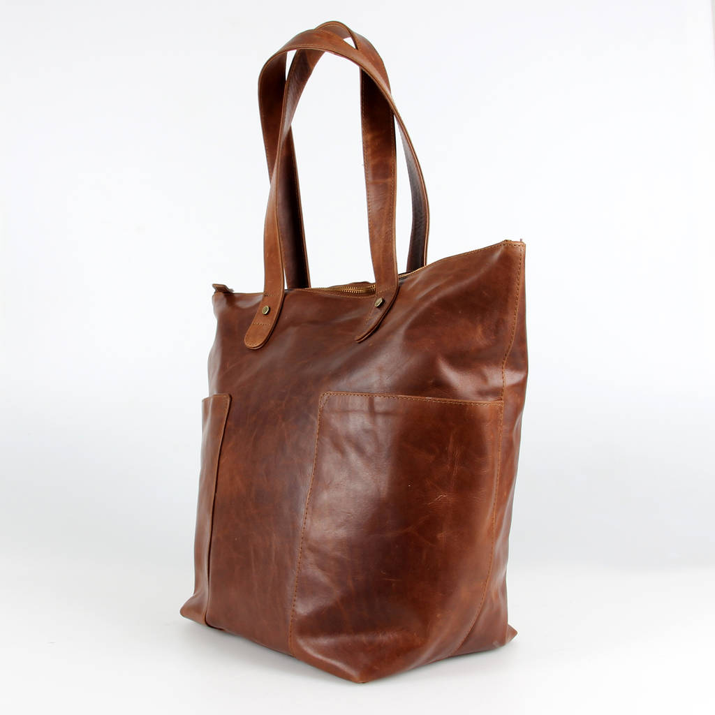 ashford large leather slip pocket shopper tote by the leather store ...