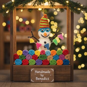 Handmade Felt Benedict The Snowman Decoration, 4 of 4