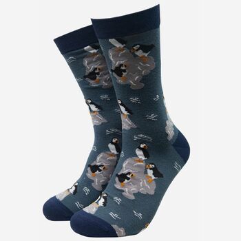 Men's Puffin Bamboo Socks In Teal, 2 of 3