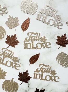 50 X Fall In Love Pumpkin, Leaf Confetti, Autumn Wedding, Table Decor, 4 of 6