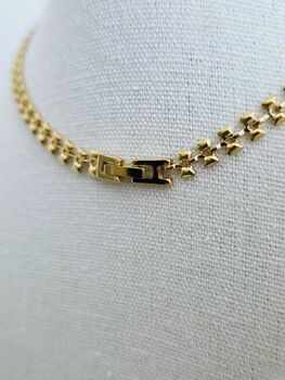 Box Clasp Vintage 18k Gold Link Choker Necklace Structured Minimalistic Everyday Jewellery, 5 of 10