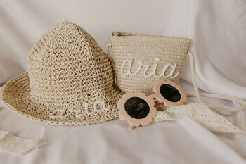 Girls Personalised Woven Straw Sun Hat, 5 of 5