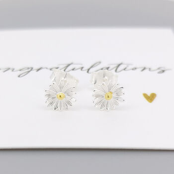 Sterling Silver April Birth Flower Daisy Stud Earrings, 4 of 7