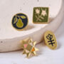 Folk Art Square Flower Enamel Pin Badge, thumbnail 6 of 8