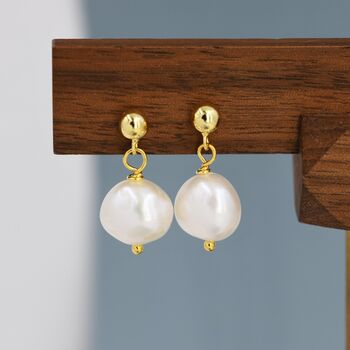 Genuine Baroque Pearl Dangle Stud Earrings, 2 of 12