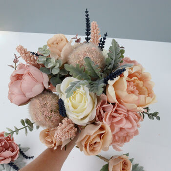 Blush Pink And Peach Bridal Artificial Flower Bouquet, 9 of 12