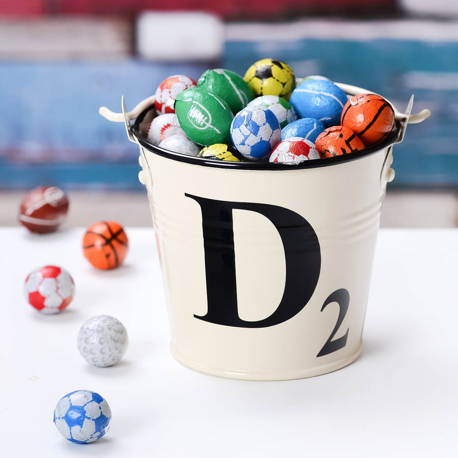 Letter Tile Sports Chocolate Filled Bucket