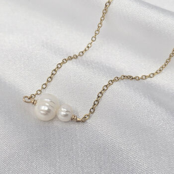 Dainty Two Freshwater Pearls Gold Plated Necklace, 2 of 6
