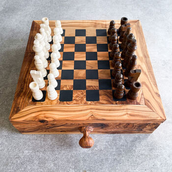 Personalised Olive Wood Chess Board Set, 9 of 12