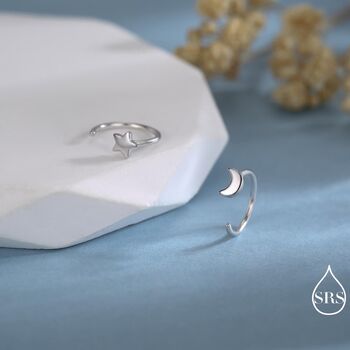 Mismatched Moon And Star Huggie Hoop Earrings In Sterling Silver, 2 of 11