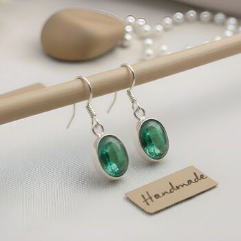 Handmade Green Apatite Sterling Silver Drop Earrings, 2 of 3
