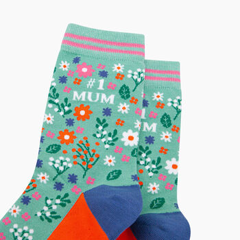 Number One Mum Floral Bamboo Socks In Green, 2 of 4