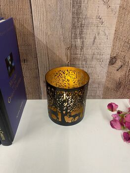Stag Pillar Candle Holder 20cm Black And Gold Metal Gift, 4 of 11