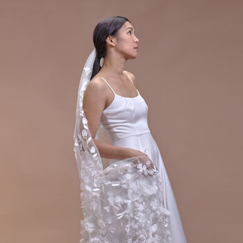 'Azalea Pure' 3D Flower Embroidered Wedding Veil, 7 of 8