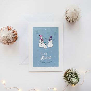 'To My Moms' Christmas Card For Lesbian Moms, Snowmen, 8 of 10