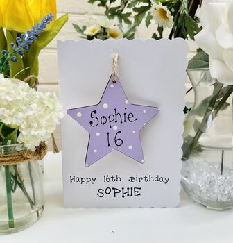 Personalised 16th Star Birthday Card Wooden Gift, 2 of 6