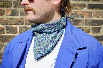 Mens Blue Ditzy Floral Cotton Neckerchief, 6 of 12
