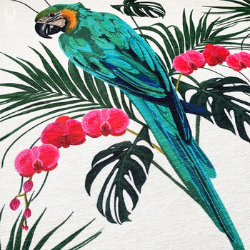 Parrot Cushion Cover With Tropical Leaves And Flowers, 3 of 7