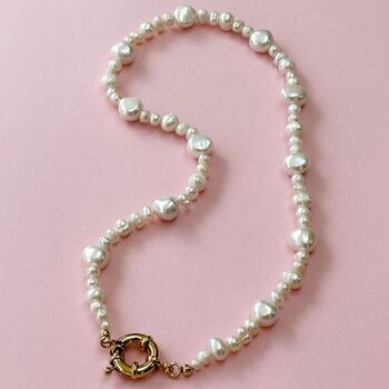 Multi Freshwater Pearl Hand Threaded Necklace With Oversized Clasp, 4 of 5