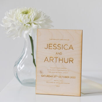 Personalised Elegant Wooden Wedding Invitations, 6 of 8