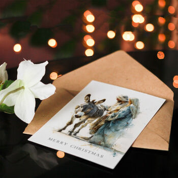 Mary Joseph And Donkey Watercolour Drawing Christmas Card, 4 of 6