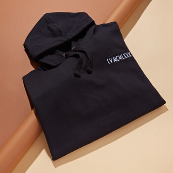 Personalised Roman Numerals Unisex Hoodie With Initial On Sleeve, 11 of 12