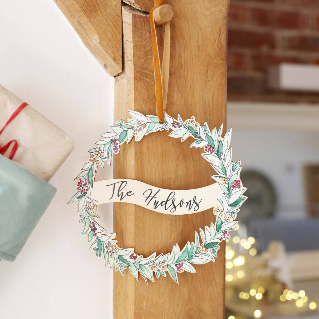 Personalised Printed Wooden Christmas Wreath By Lisa Angel