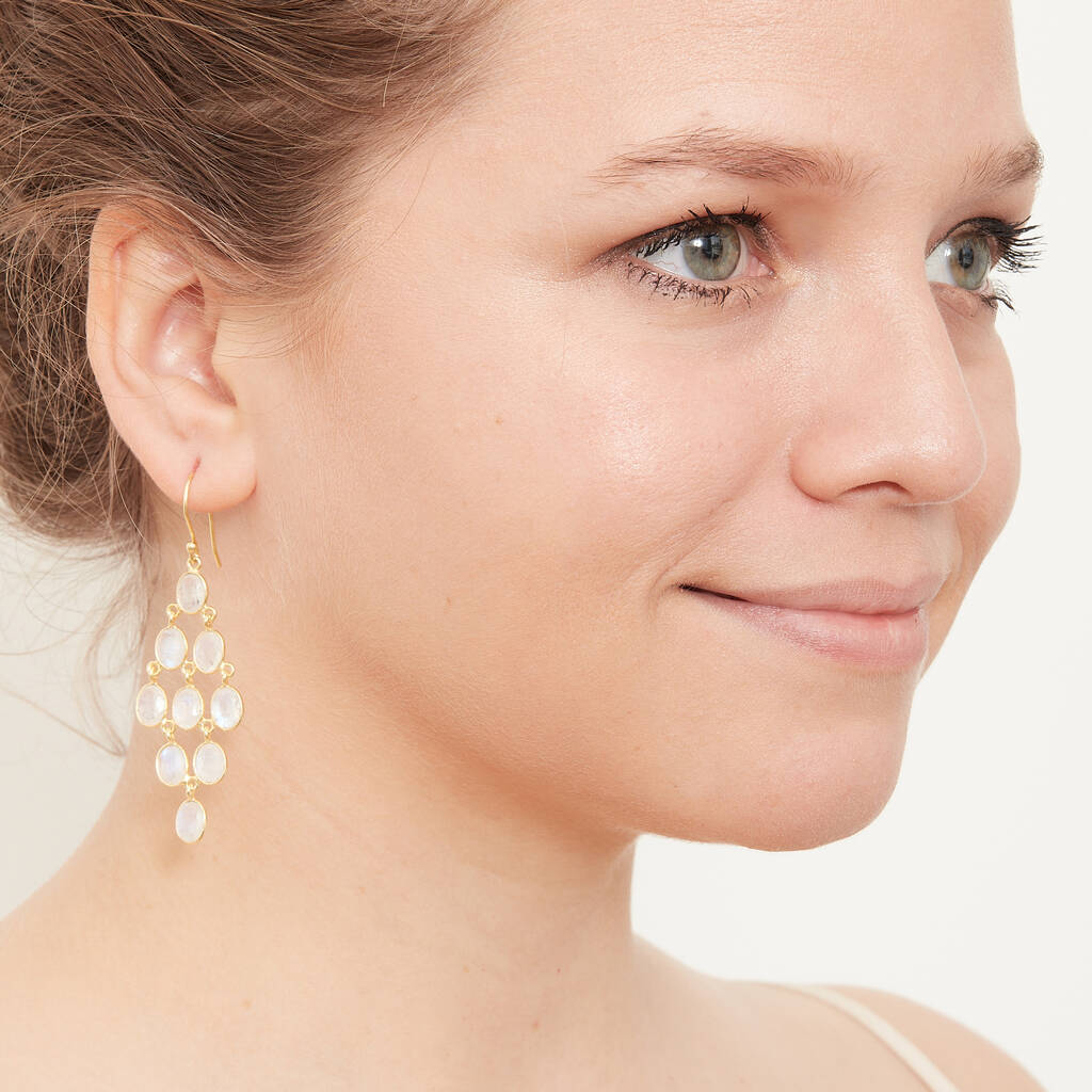 Moonstone Gold Plated Silver Chandelier Drop Earrings By Rochejewels