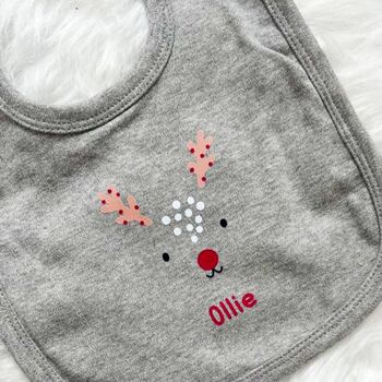 Personalised Reindeer Baby Bib, 2 of 3