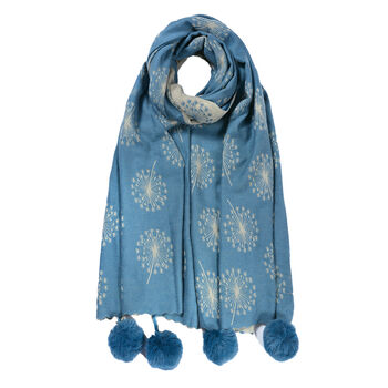 Cashmere Dandelion Scarf With Pom Poms, 2 of 4