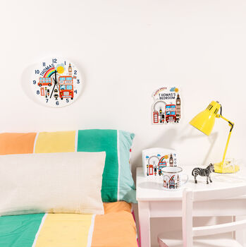 Children's Bedroom London Bus Theme Personalised Clock, 2 of 3