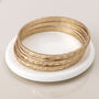 Set Of Three Gold Plated Hammered Bangle Bracelet Stack, thumbnail 3 of 5