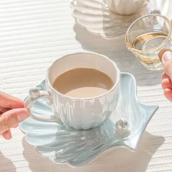 Cannes Pearl Blue Oyster Gift Ombre Mug And Saucer Set, 4 of 6