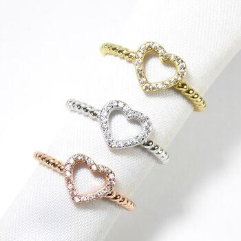 Heart Rings Cz, Rose Or Yellow Gold Vermeil 925 Silver, 5 of 10