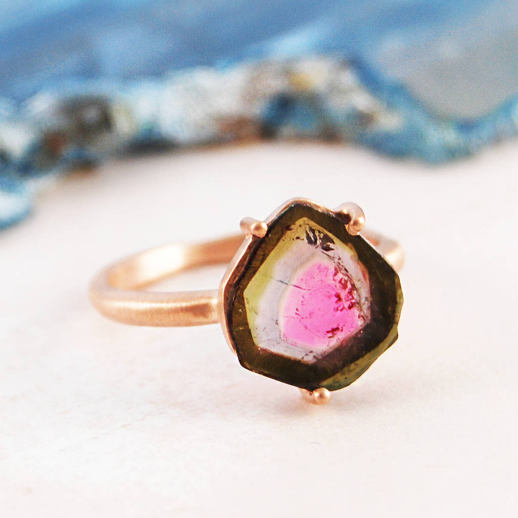 Clear Watermelon Tourmaline Rose Gold Claw Ring By Embers ...