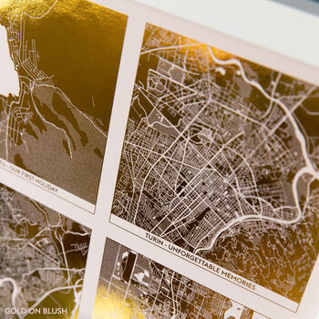 Square Metallic Foil Multi Location Map Print, 3 of 10